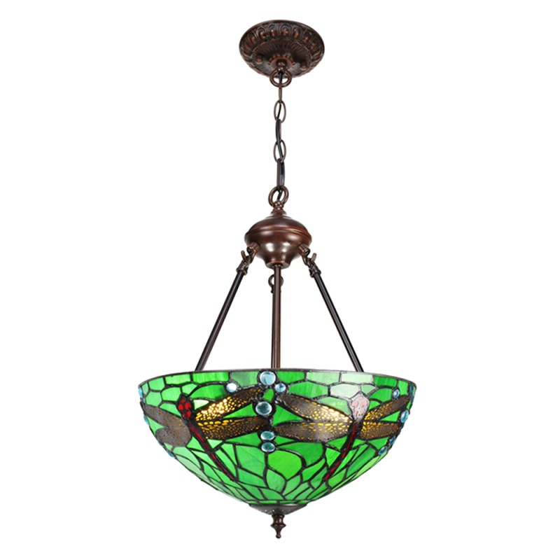 LumiLamp Hanglamp Tiffany  Ø 31x155 cm  Groen Metaal Glas Libelle