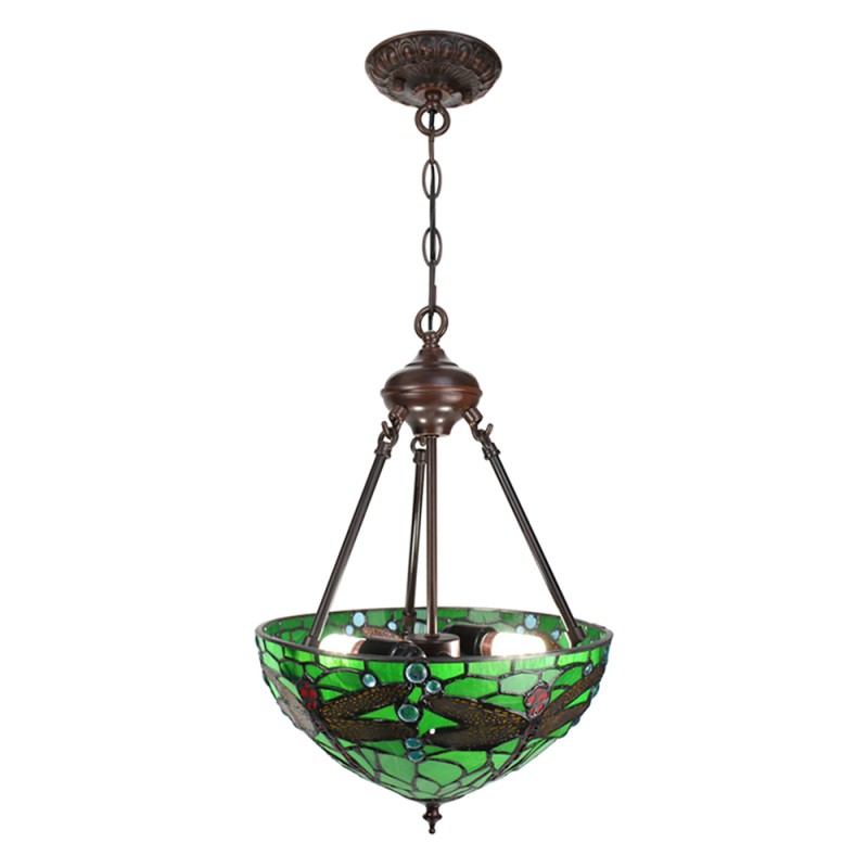 LumiLamp Hanglamp Tiffany  Ø 31x155 cm  Groen Metaal Glas Libelle