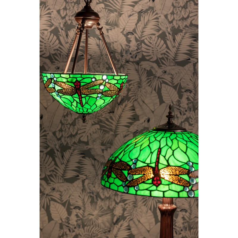 LumiLamp Pendant Lamp Tiffany Ø 31x155 cm  Green Metal Glass Dragonfly