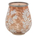 Clayre & Eef Tealight Holder Ø 16x19 cm White Pink Glass Round Flowers