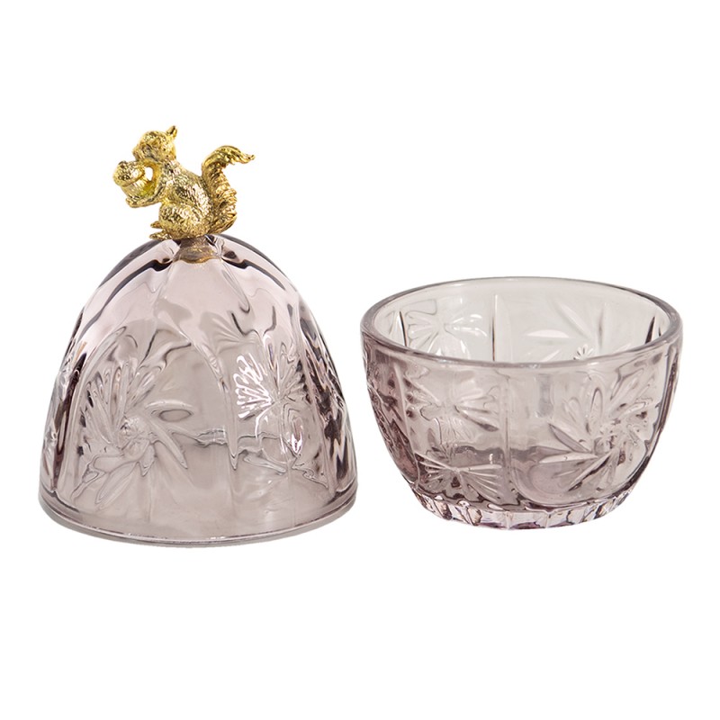 Clayre & Eef Glass Jar Ø 10x18 cm Pink Glass Oval Squirrel