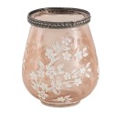 Clayre & Eef Teelichthalter Ø 9x11 cm Rosa Weiß Glas Metall Rund Blumen