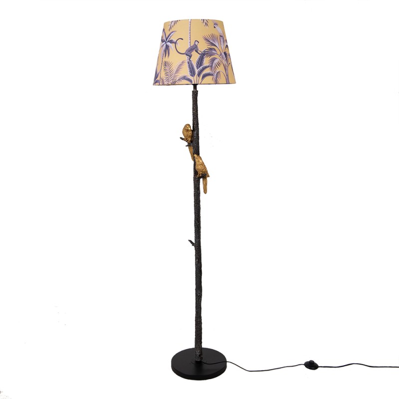 Clayre & Eef Floor Lamp Ø 37x165 cm  Black Gold colored Metal Textile Parrot