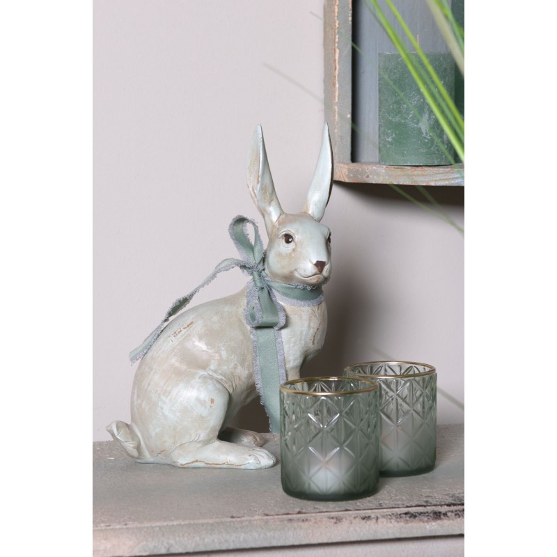 Clayre & Eef Figur Kaninchen 20x11x28 cm Beige Grün Polyresin