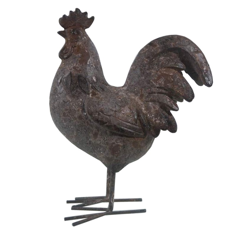 Clayre & Eef Figurine Rooster 19x9x24 cm Grey Brown Polyresin