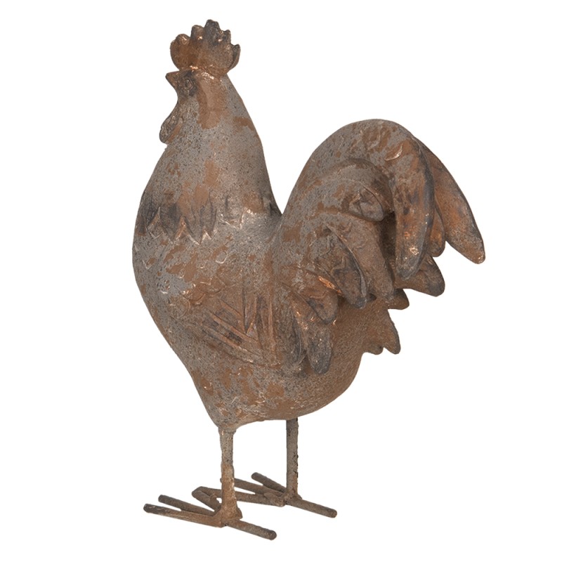Clayre & Eef Figurine Coq 19x9x24 cm Gris Marron Polyrésine