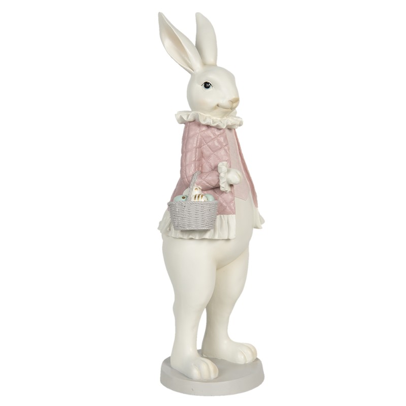 Clayre & Eef Figur Kaninchen 17x15x53 cm Weiß Rosa Polyresin