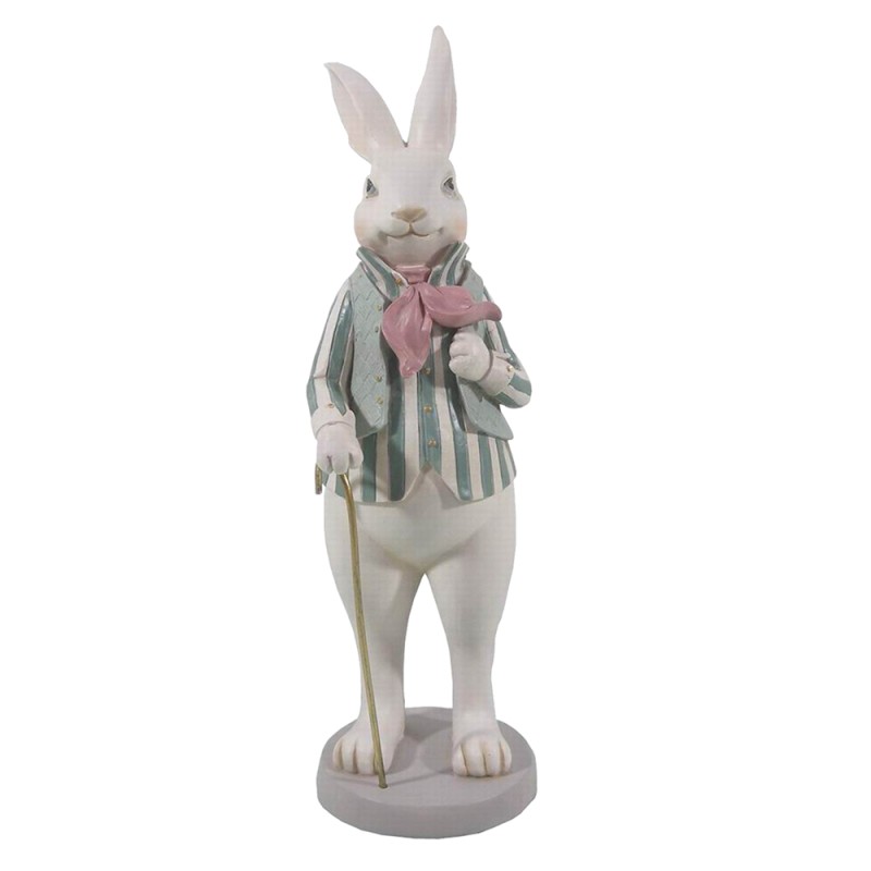 Clayre & Eef Figur Kaninchen 12x9x31 cm Weiß Grün Polyresin