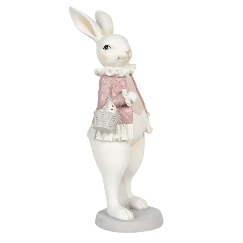 Clayre & Eef Figur Kaninchen 10x10x25 cm Weiß Rosa Polyresin