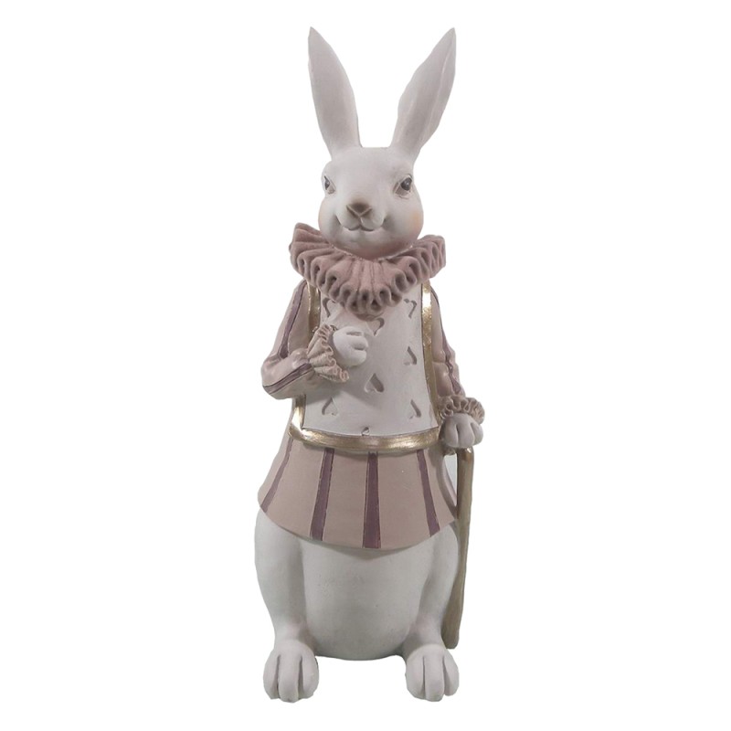 Clayre & Eef Figur Kaninchen 11x10x27 cm Weiß Rosa Polyresin