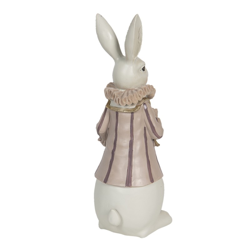 Clayre & Eef Figurine Rabbit 11x10x27 cm White Pink Polyresin