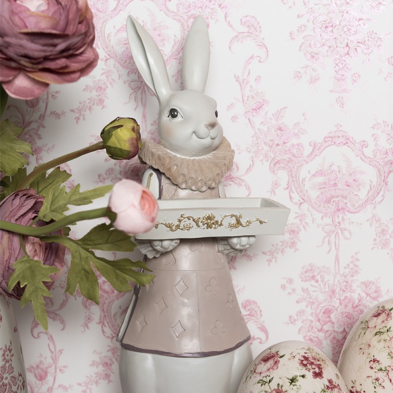 Clayre & Eef Figur Kaninchen 15x13x37 cm Weiß Rosa Polyresin