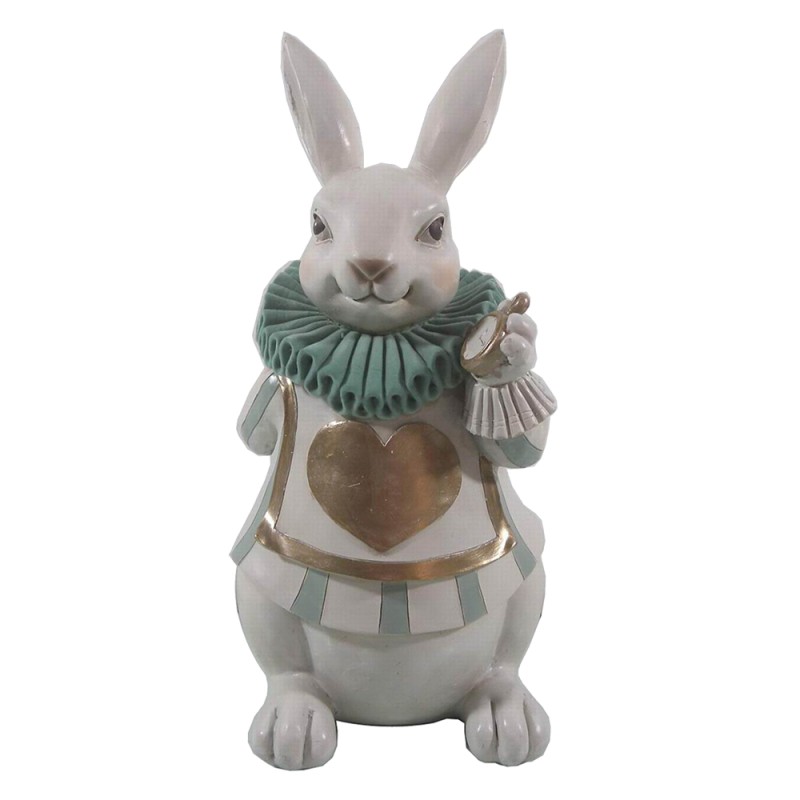 Clayre & Eef Figur Kaninchen 17x14x33 cm Weiß Grün Polyresin