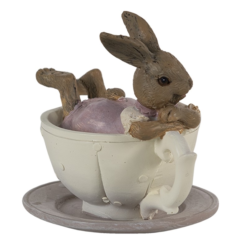 Clayre & Eef Figurine Rabbit 10x8x9 cm White Pink Polyresin