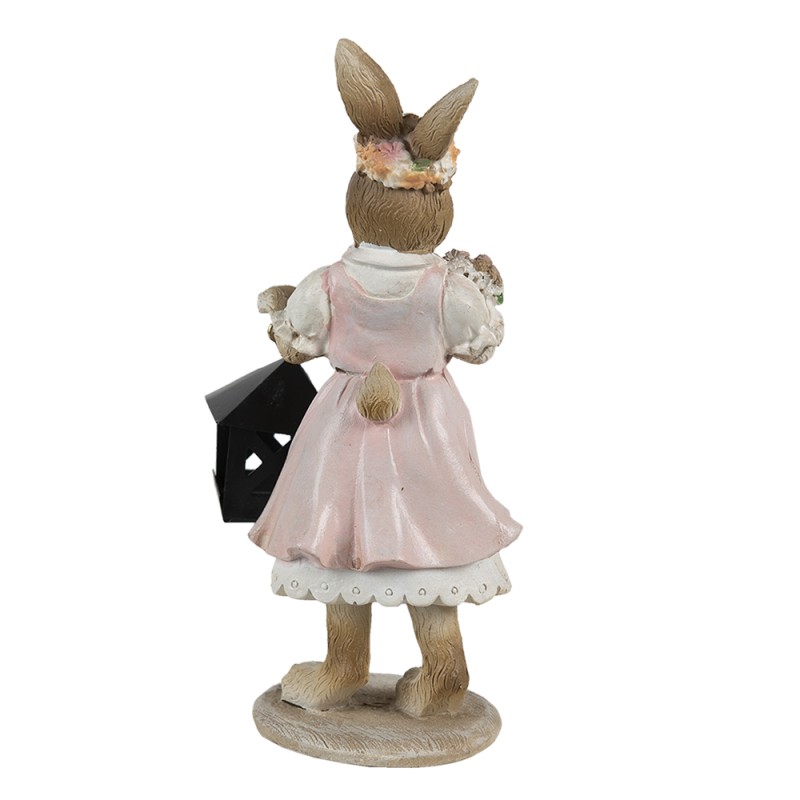 Clayre & Eef Figurine Rabbit 7x6x14 cm Pink Beige Polyresin