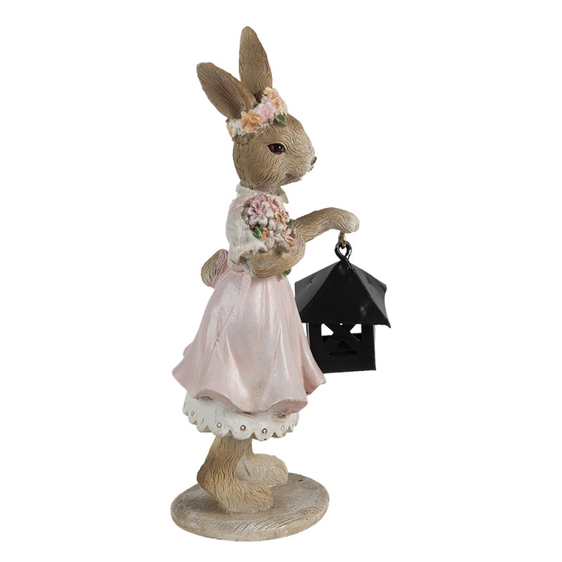 Clayre & Eef Figurine Rabbit 7x6x14 cm Pink Beige Polyresin