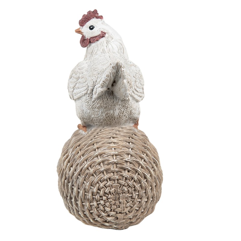 Clayre & Eef Figurine Chicken 8x6x12 cm White Brown Polyresin