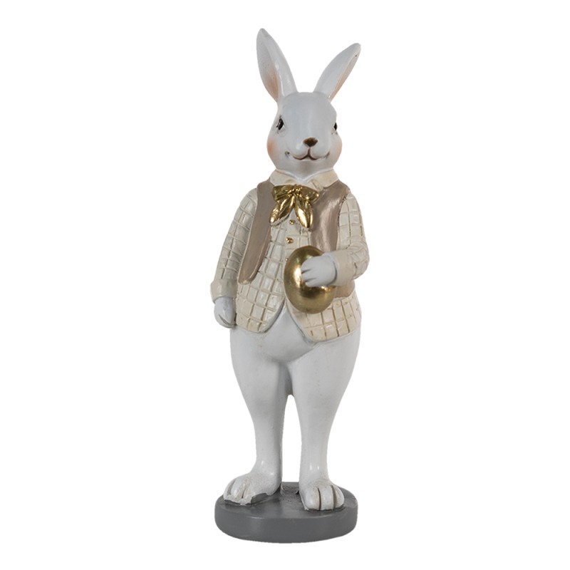 Clayre & Eef Figur Kaninchen 5x5x15 cm Beige Weiß Polyresin