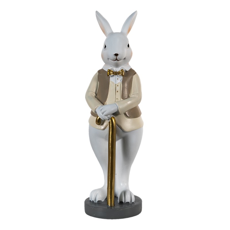 Clayre & Eef Figur Kaninchen 10x8x25 cm Beige Weiß Polyresin