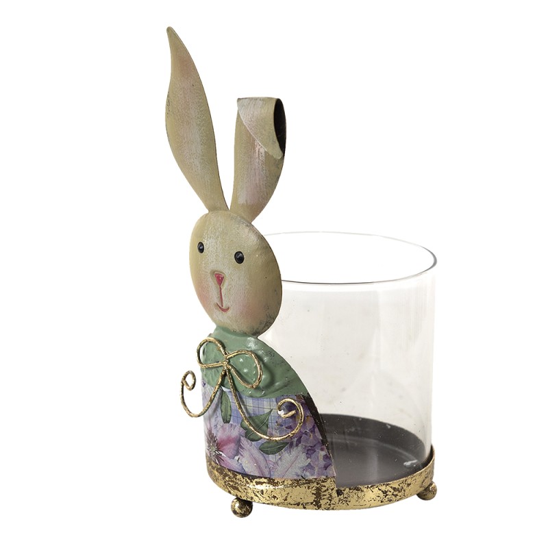 Clayre & Eef Windlicht Kaninchen 11x10x22 cm Beige Grün Metall Glas