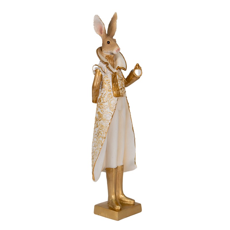 Clayre & Eef Figur Kaninchen 11x8x33 cm Goldfarbig Weiß Polyresin