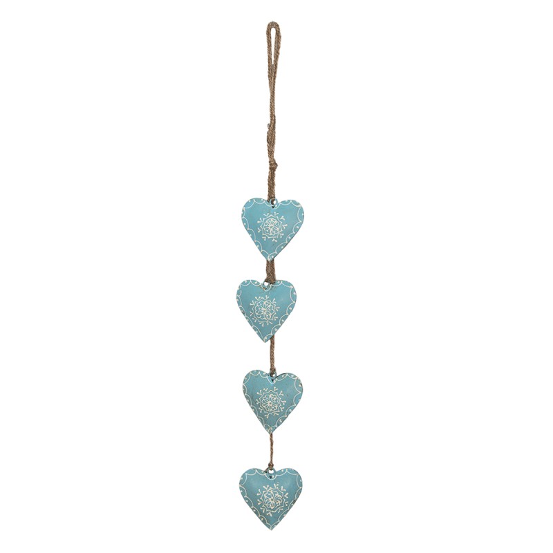 Clayre & Eef Christmas Ornament Hearts 8x60 cm Blue Iron Flower