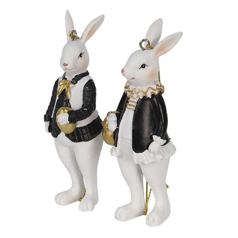 Clayre & Eef Figurine Rabbit 4x4x10 cm Black White Plastic
