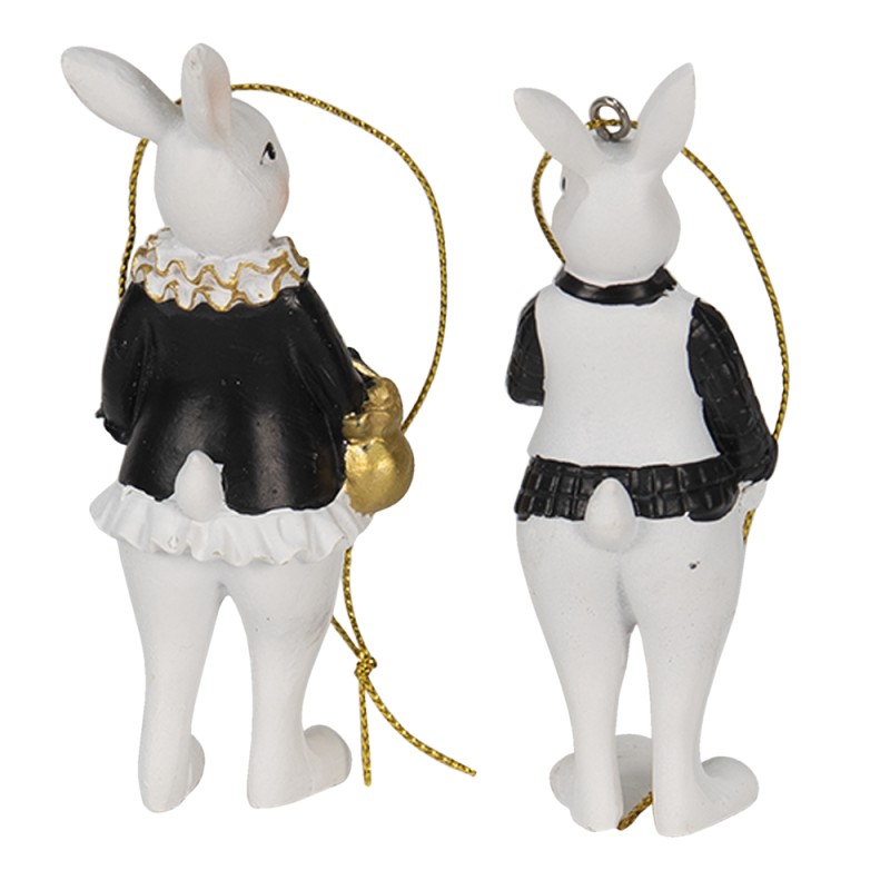 Clayre & Eef Figur Kaninchen 4x4x10 cm Schwarz Weiß Kunststoff