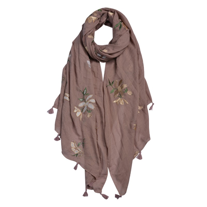 Juleeze Printed Scarf 70x180 cm Brown Synthetic Flowers