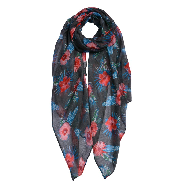 Juleeze Printed Scarf 80x180 cm Grey Synthetic Flowers