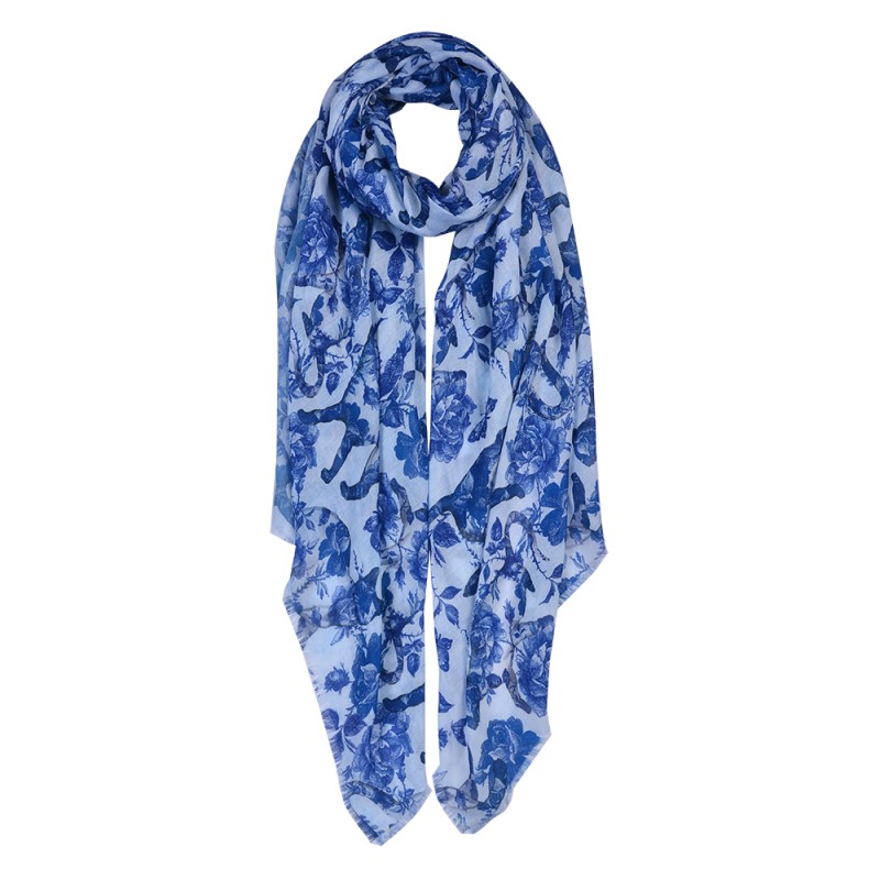 Juleeze Printed Scarf 90x180 cm Blue Synthetic Flowers