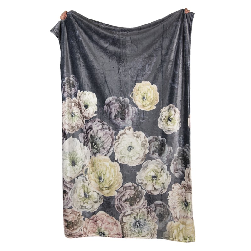 Clayre & Eef Plaid  130x180 cm Zwart Geel Polyester Rechthoek Bloemen