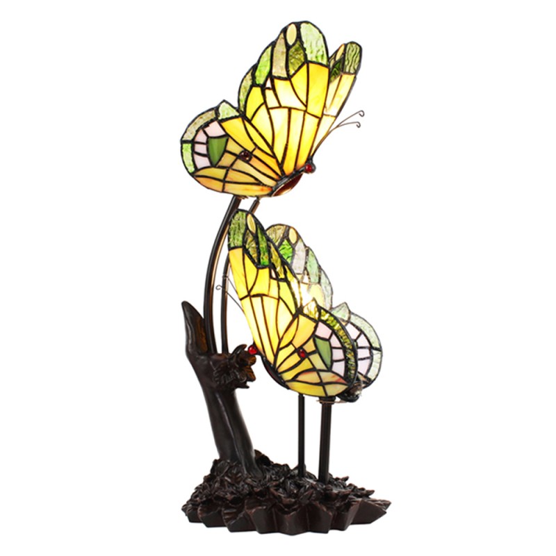 LumiLamp Tiffany Tafellamp Vlinder 24x17x47 cm Geel Glas