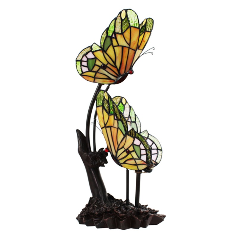 LumiLamp Tiffany Tischlampe Schmetterling 24x17x47 cm Gelb Glas