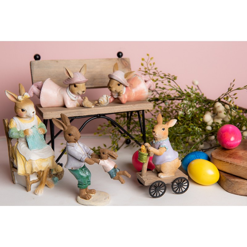 2Clayre & Eef Figurine Rabbit 8x5x13 cm Brown Pink