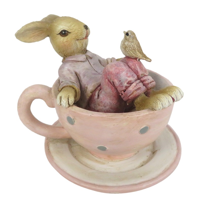 Clayre & Eef Figurine Rabbit 10x8x8 cm Brown Pink Polyresin