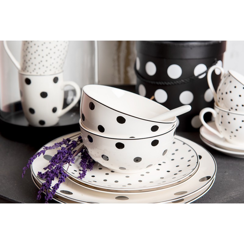 Clayre & Eef Soup Bowl 500 ml White Black Porcelain Dots