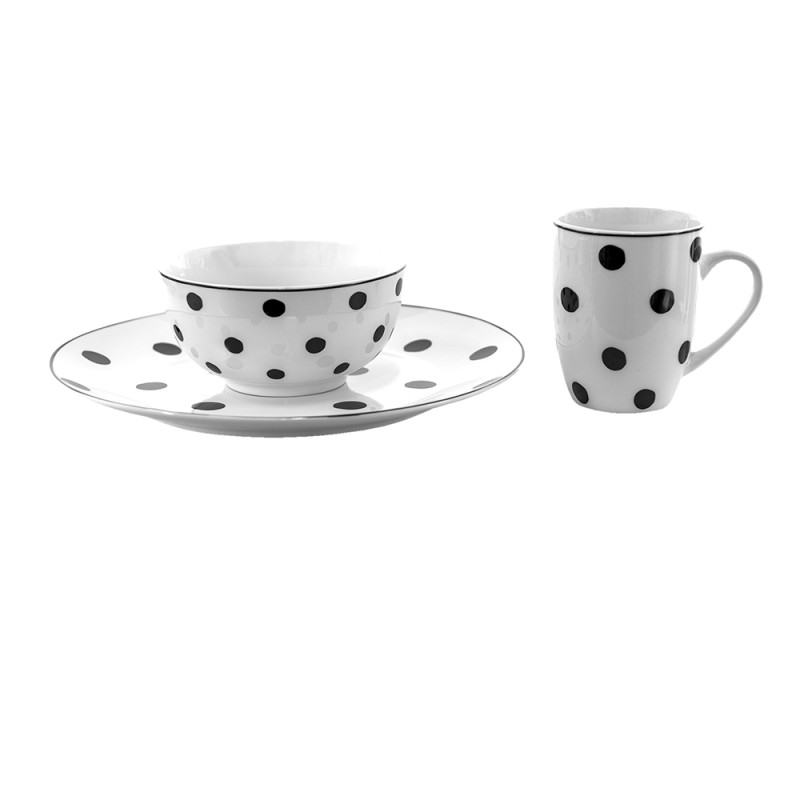 Clayre & Eef Soup Bowl 500 ml White Black Porcelain Dots