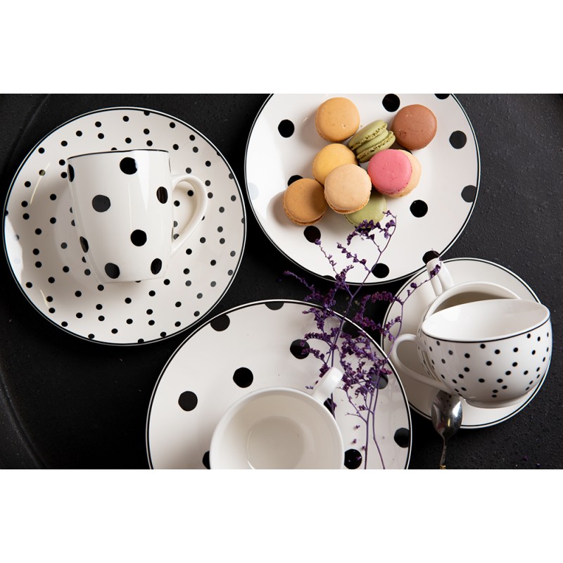 Clayre & Eef Breakfast Plate Ø 20 cm White Black Porcelain Round Dots