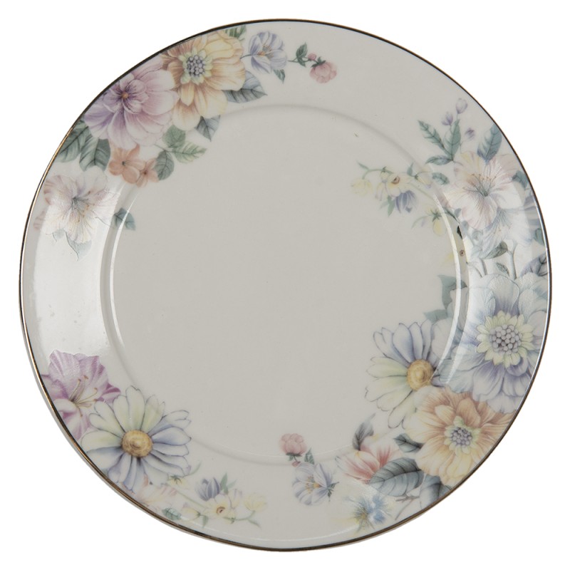 Clayre & Eef Breakfast Plate Ø 20 cm Beige Pink Porcelain Flowers