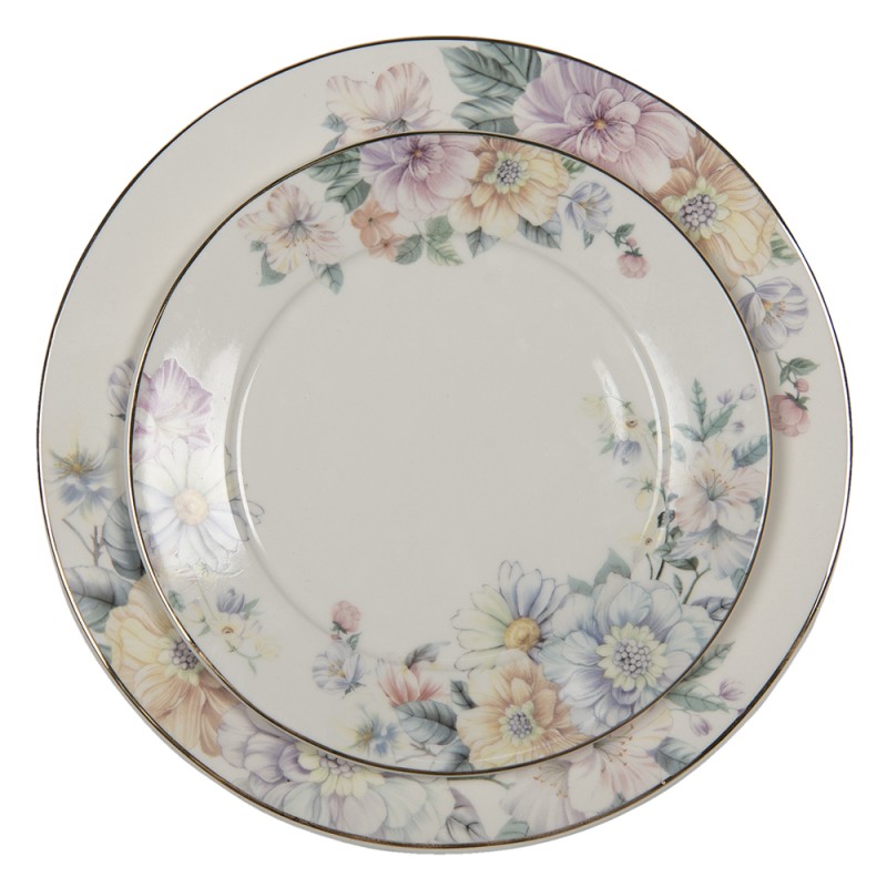 Clayre & Eef Breakfast Plate Ø 20 cm Beige Pink Porcelain Flowers