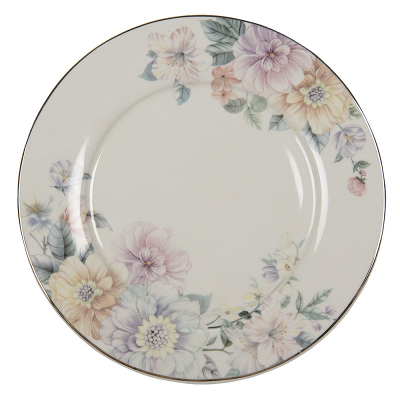 Clayre & Eef Dinner Plate Ø 26 cm Beige Pink Porcelain Flowers