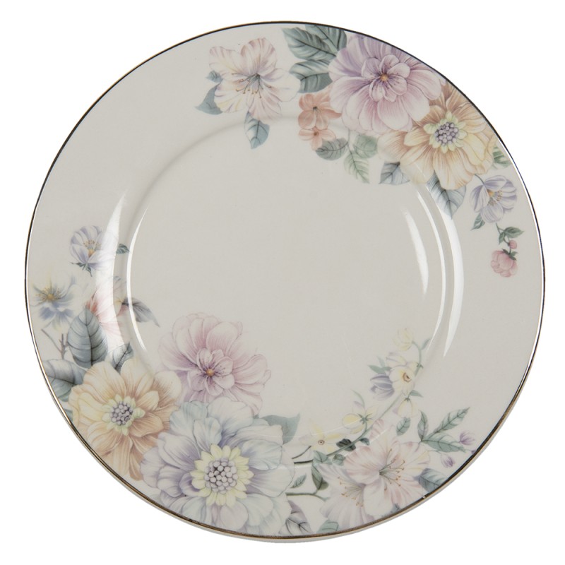 Clayre & Eef Assiette de dîner Ø 26 cm Beige Rose Porcelaine Fleurs