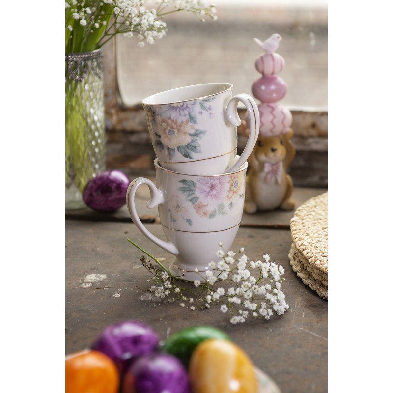 Clayre & Eef Mug 300 ml Beige Pink Porcelain Round Flowers