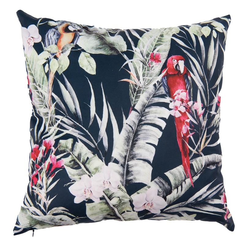 Clayre & Eef Housse de coussin 45x45 cm Noir Rouge Polyester Carré Perroquet et plantes