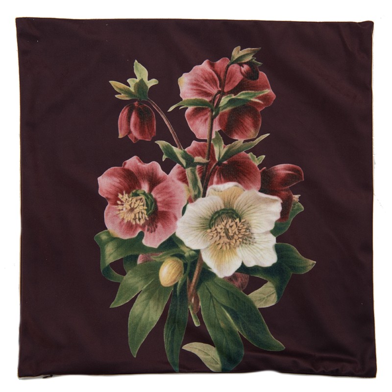 Clayre & Eef Kissenbezug 45x45 cm Braun Rot Polyester Quadrat Blumen