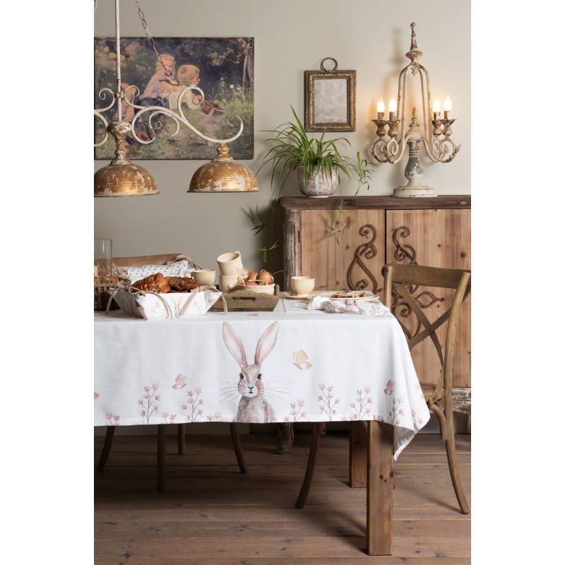 Clayre & Eef Tablecloth 100x100 cm White Brown Cotton Square Rabbit