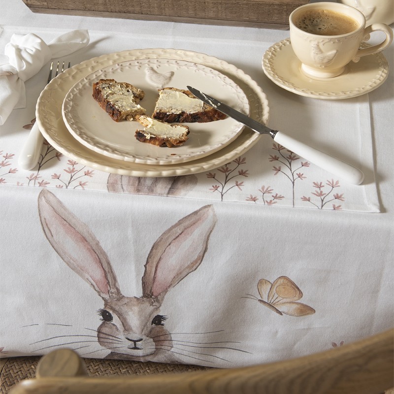 Clayre & Eef Tablecloth 100x100 cm White Brown Cotton Square Rabbit