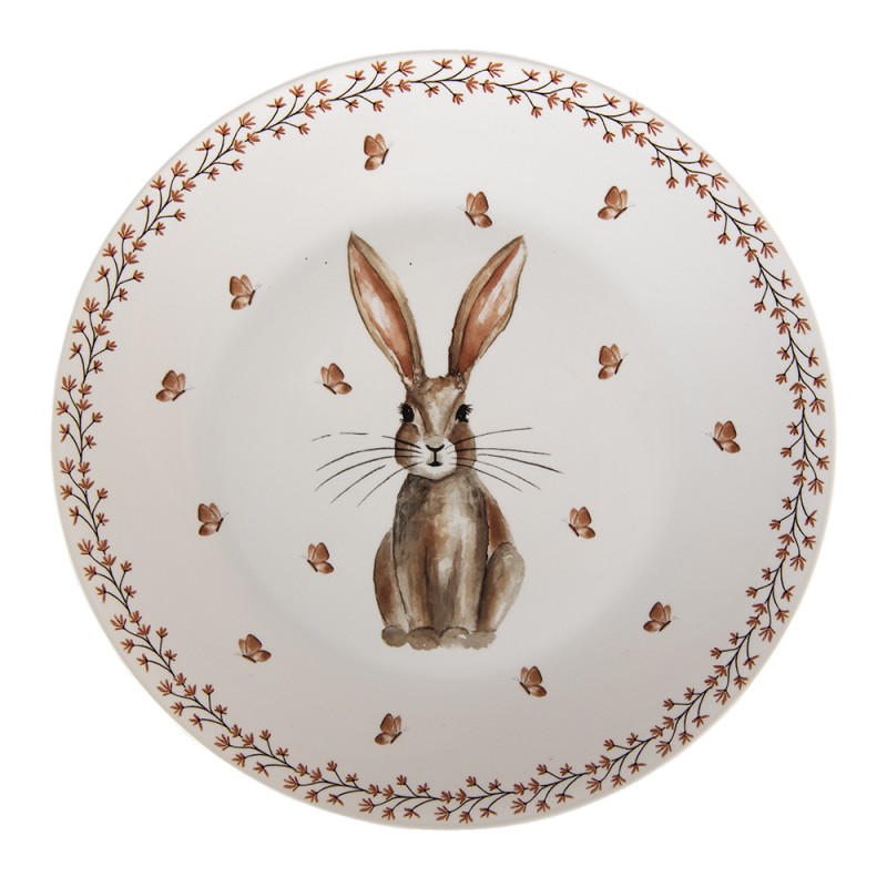 Clayre & Eef Piatto da cena   Ø 26 cm Beige Marrone  Porcellana Rotondo Coniglio