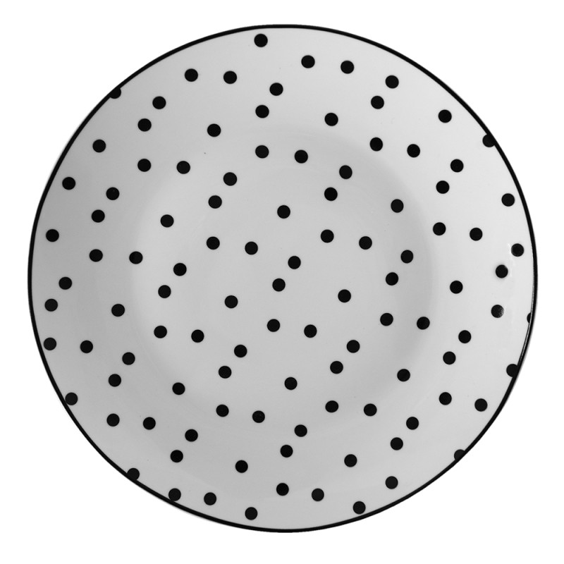 Clayre & Eef Frühstücksteller Ø 20 cm Weiß Schwarz Porzellan Rund